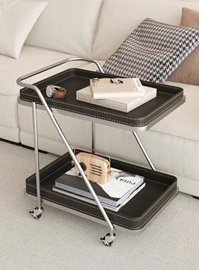 A2008轻奢马皮沙发边几可移动带轮推车置物架客鞍厅边桌边小柜小