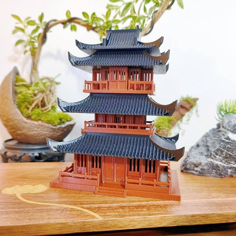 三层高楼风建古微筑桌摆件面摆件F7766M88景观造景水陆缸盆景假山