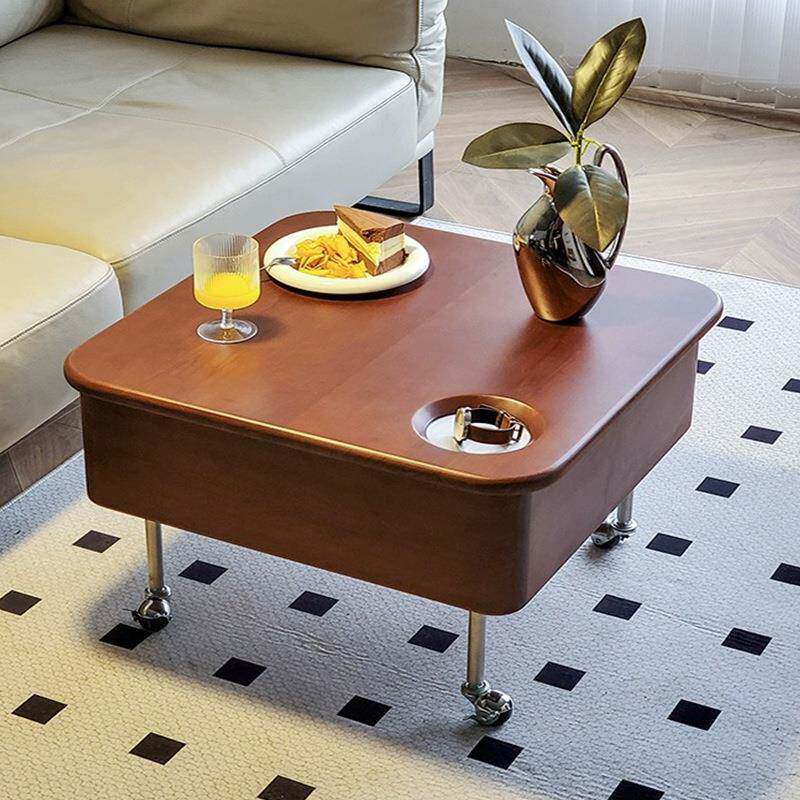 多中古实木升降茶几复古现代小型家EAC用移动折叠功户收纳风客厅