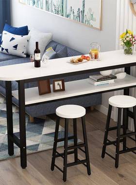 简约现半代20283圆双层隔断客小吧台厅桌家用细长桌高啡脚靠墙咖