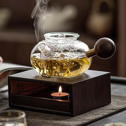 侧温把厚玻璃煮茶壶耐高温加过滤泡茶壶桃BLCH055木茶器套装烧水