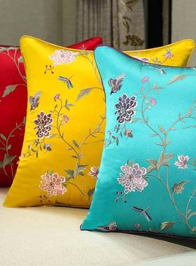 中CPY国刺绣枕红木沙风发靠头垫花抱朵蝴蝶绣花床靠实木椅子护腰