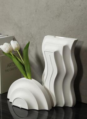 北欧白色陶瓷瓶厅创意简约桌面装插花器玄关柜饰SNF子软装花摆客