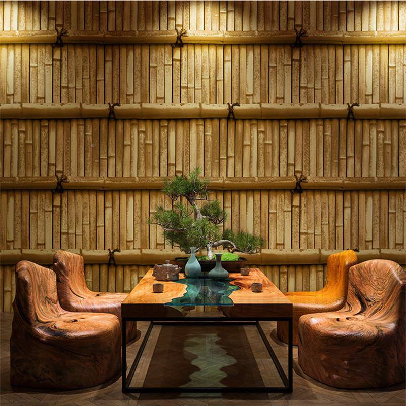 复古怀旧立体仿真纸绿竹子纹理壁客禅书房背景防628水防磨墙院厅