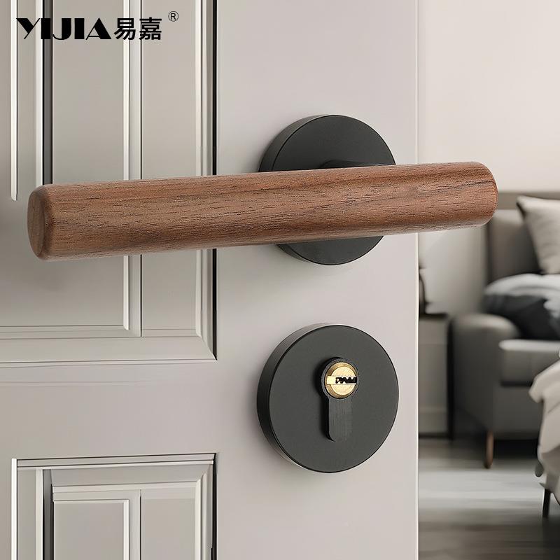 内简约室用卧室门锁胡58F71桃木静音磁吸房间家门把手门复古分体
