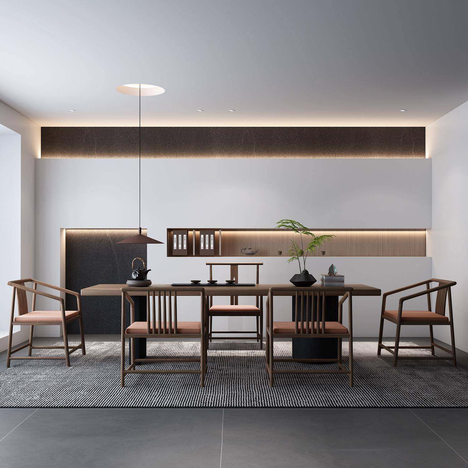 新中式RES实椅木茶室桌办组合功夫禅意一体茶台公原木大板泡茶桌