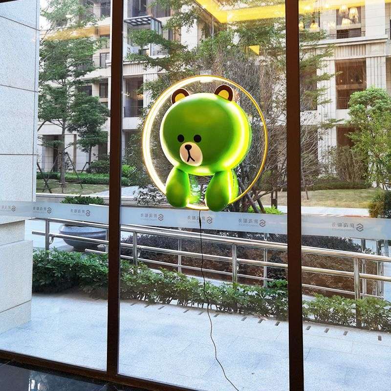 卡通布朗熊雕塑服装咖啡奶茶店门头造型网红立体装饰打卡拍照摆件