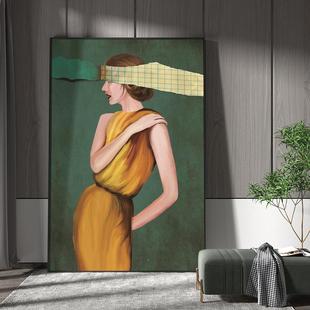 现代轻奢客竖厅玄饰关人物装画创意撕裂式的画欧背EM-1600景墙壁