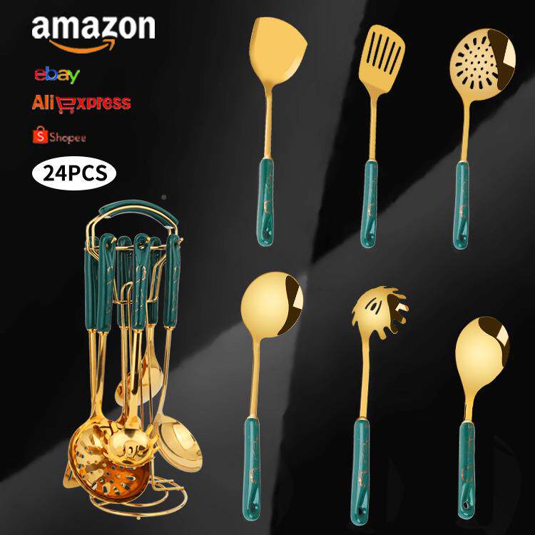 北欧奢厨套饪装不锈钢锅具铲陶瓷手柄烹铲勺汤勺厨房七件厨房用具