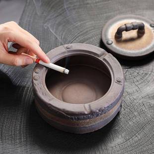 包邮610带盖防复风古岩泥老烟缸烟头渣陶缸瓷茶桌缸粗陶烟灰缸