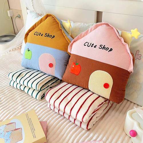 arr巴胺可爱小多房子靠枕车载抱枕被两办公子室午睡枕头用毯子二