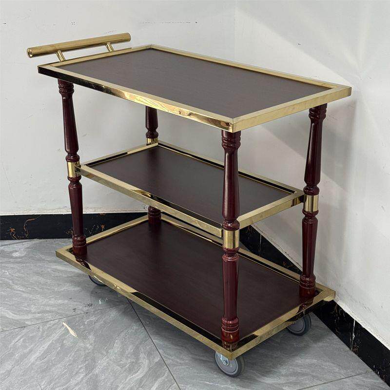 高车档餐车小推车三层餐厅酒水欧式移985不动推车锈钢加厚实木茶
