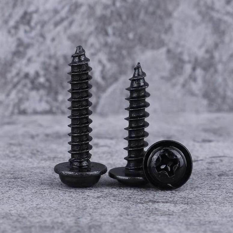 PWA黑色十字头垫片自圆攻螺丝头110自攻丝M1盘/M2带介子螺丝钉/M3