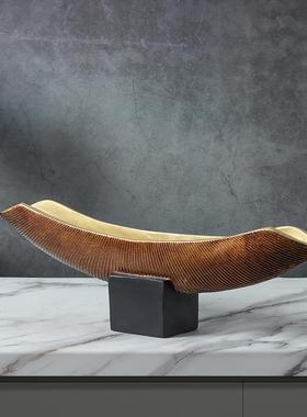 树脂长条船形间摆新中式寂风复古做旧无花盆花诧器家居样件板装饰