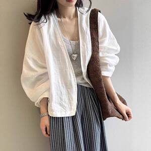 高级感苎麻开衫外套女2026年夏季新款法式轻奢防晒衫长袖衬衫上衣