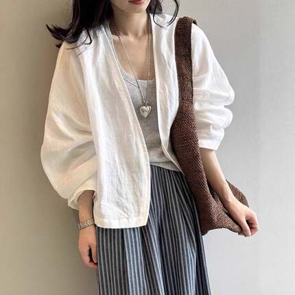 高级感苎麻开衫外套女2026年夏季新款法式轻奢防晒衫长袖衬衫上衣