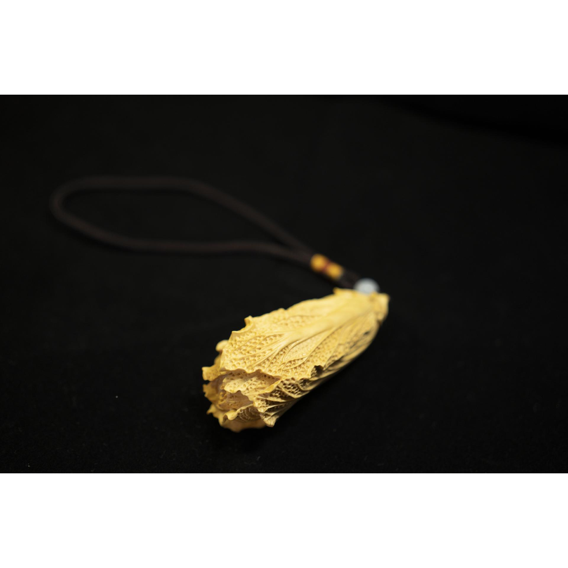 收白小菜叶黄杨木雕钥匙扣挂木雕挂件白菜bc001件文丰玩手把件