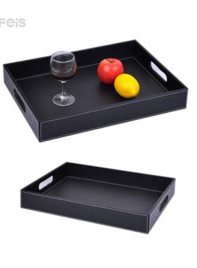 o酒店大号黑色质皮MKF茶托盘客房桌面皮革杂物收纳盘压具lgo皮革