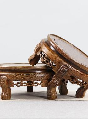 鸡翅木虎盆头几奇圆石玉景摆件大ZZ-0687瓶鱼缸实花木雕花盆架形