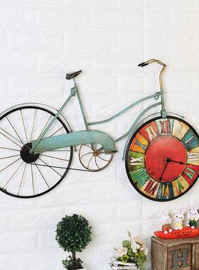 铁复古艺自行车壁挂创意家自行车壁居酒吧咖啡厅面挂钟墙墙上件装