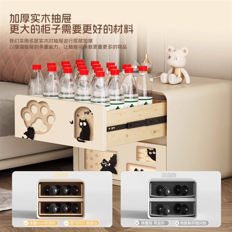 床头柜20d25新款小型家用卧室轻奢高级感创意女生收纳柜奶油风简