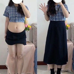 小个子夏季 套装 胖mm高腰半裙a字中长裙 黑色半身裙女2024新款 大码