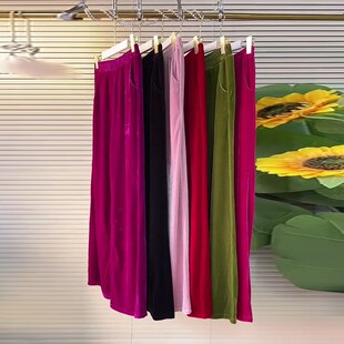 女装 大码 宽松遮胯秋季 款 胖妹妹松紧腰净版 国风休闲裤 阔腿丝绒长裤