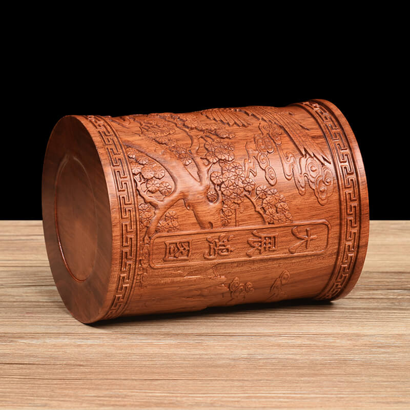 红木笔筒原木整料雕刻毛笔筒办公桌创意复古文房四宝礼品摆件木质