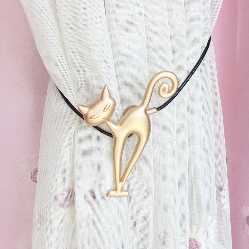金属小猫咪磁铁窗帘绑带欧式挂钩免钉创意个性卧室窗帘扣夹钩绑绳