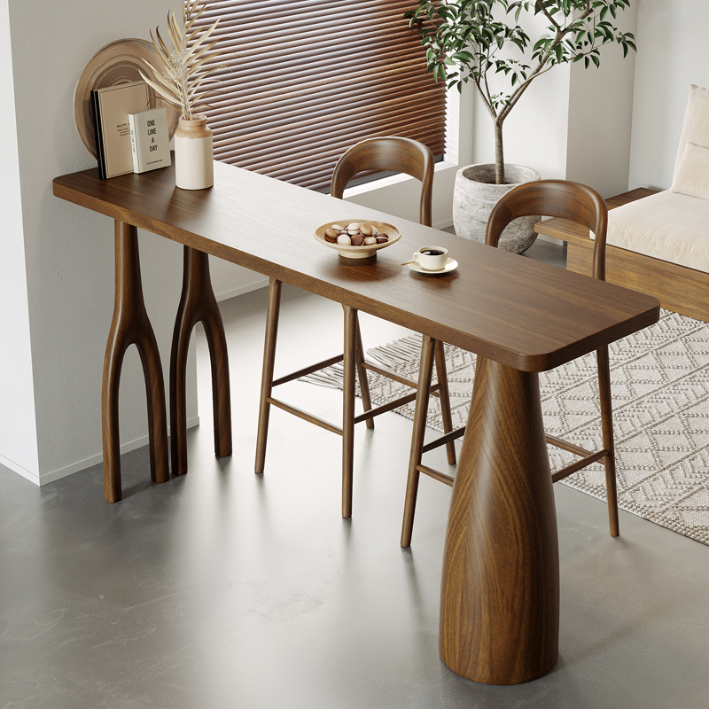 吧台桌椅商用实木酒吧奶茶店长条高脚家用窗边靠墙窄桌子