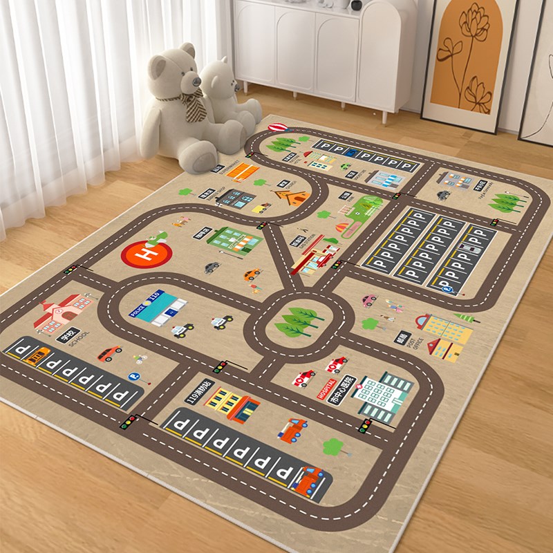 儿童地毯爬行垫城市交通场景大富翁游戏毯马路轨道停车场地垫