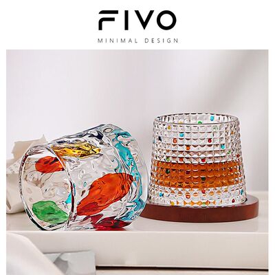 FIVO浮雕威士忌酒杯酒吧KTV古典烈酒洋酒杯家用玻璃杯啤酒杯水杯