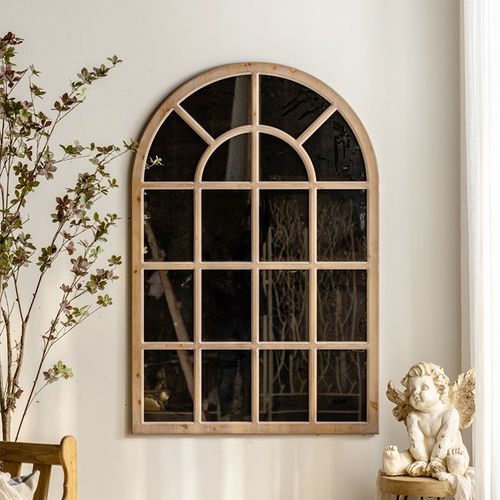 法式乡村复古做旧木制壁挂餐厅民宿酒店假窗户镜子欧式壁挂装饰镜