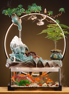 流水摆件循环水自带过滤鱼缸客厅办公室桌面中式装饰品家居电视柜