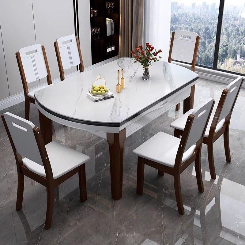 意式极简岩板餐桌家用小户型简约现代饭桌可方可圆伸缩餐桌椅