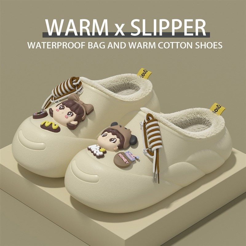 可爱女孩棉拖鞋女冬季外穿2025新款室内家居厚毛绒保暖防水棉拖女
