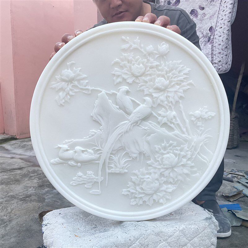汉白玉浮雕壁画 石雕花鸟室内屏风挂件地雕 高档影壁墙客厅背景墙