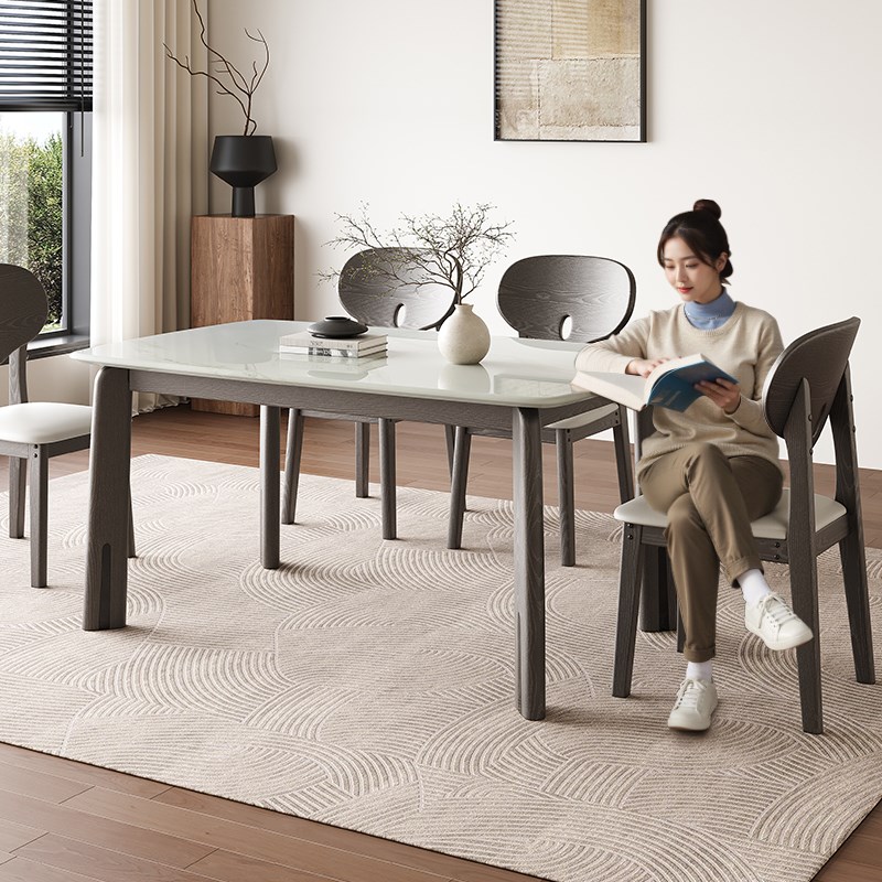 端木赐香全实木岩板餐桌白蜡木客厅家用小户型现代简约饭桌椅