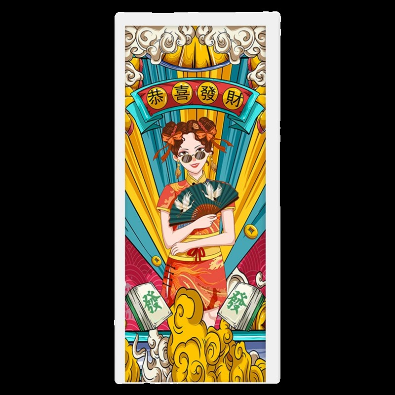 定制国潮麻将馆棋牌室创意门贴纸整张木门翻新自粘遮丑防水装饰画