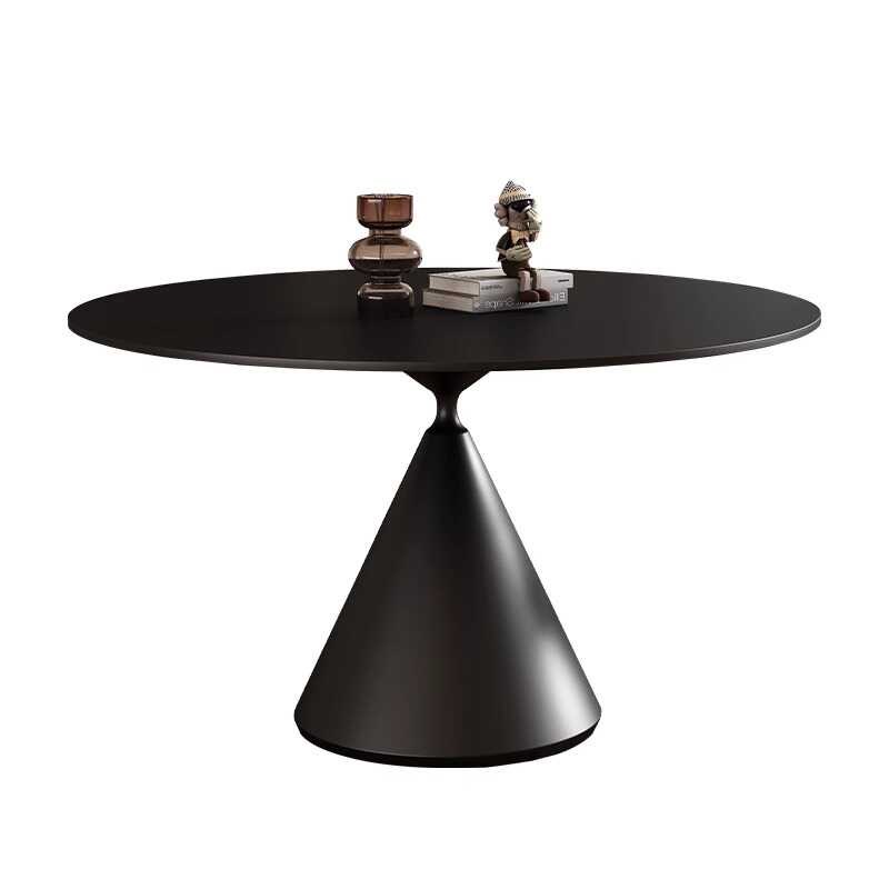 法式复古岩板桌子现代简约纯黑白圆桌小户型家用餐桌椅圆桌子