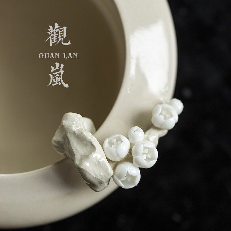 草木灰手捏梅花茶洗功夫茶道配件大号家用陶瓷茶杯茶渣桶水盂建水