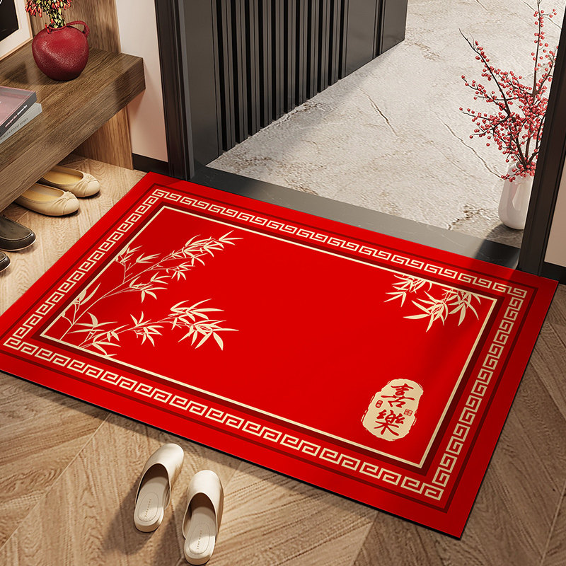 硅藻泥地垫入户门喜庆室内中式平安喜乐进门口垫子乔迁新居红地毯