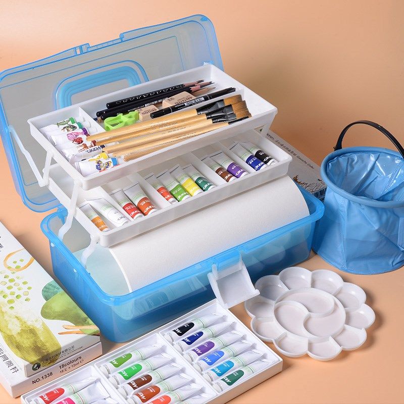 初学者12 18 24色画画水粉颜料套装水粉画用工具画笔儿童小学生