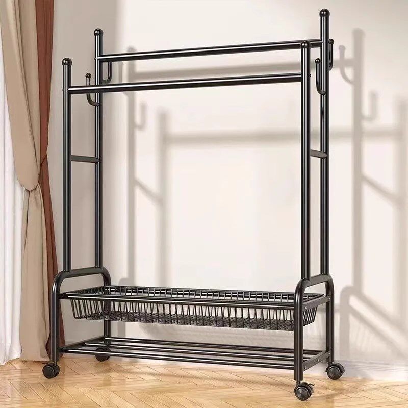 落地衣架双杆家用结实耐用挂衣架阳台简易晾衣架可移动卧室衣帽架