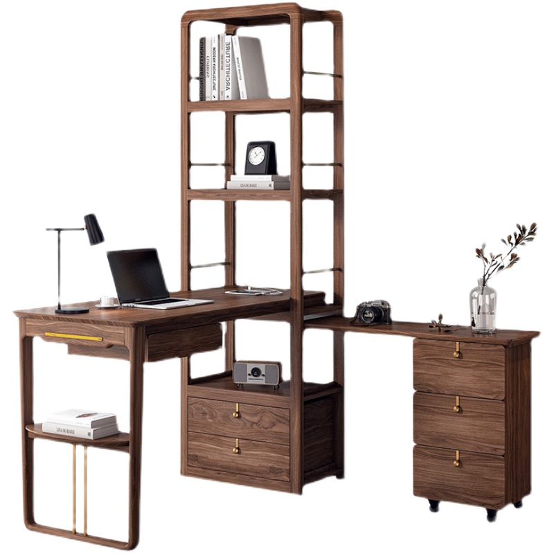 北美胡桃木书桌书架家用全实木多功能智能电脑桌卧室办公桌
