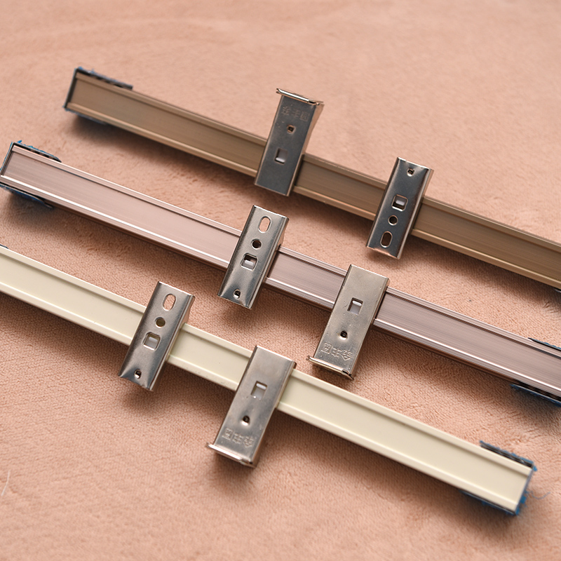 多色加厚铝合金窗帘飘窗弯曲U型L型滑轮顶装侧装挂钩款轨道
