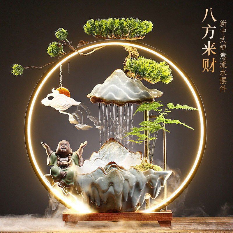 招财流水摆件循环水创意生财客厅玄关办公室桌面装饰乔迁开业礼品