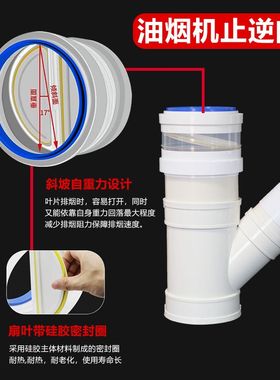 斜三通160带止逆阀止回阀PVC管110变径75排风软管180Y型油烟机管