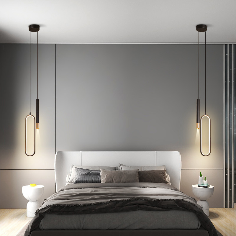 卧室吊灯铝材磨砂现代简约床头柜长线氛围灯客厅背景墙led小吊灯