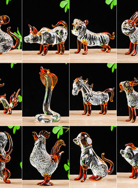 水晶十二生肖鼠牛虎兔龙蛇马羊猴鸡狗猪动物三合家居装饰彩色摆件